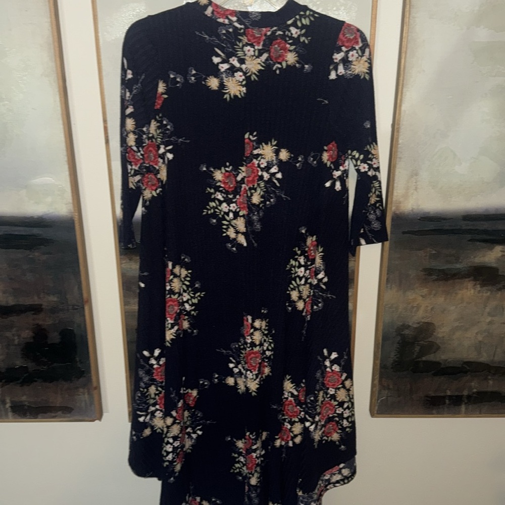 Flamingo Urban Midi Navy Blue Dress with Floral Pattern Size Medium - Picture 7 of 8
